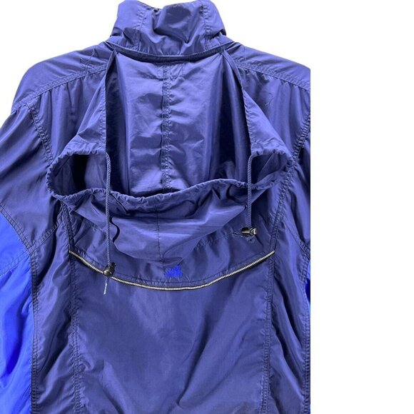 Vintage Womens XL Windbreaker Jacket Hi Lo Blue Multi Hide a Hood Moving Comfort - Picture 3 of 10